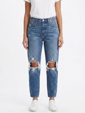 Good American Good Boy Jeans Womens Size 2/26 Distressed High Rise Straight Leg